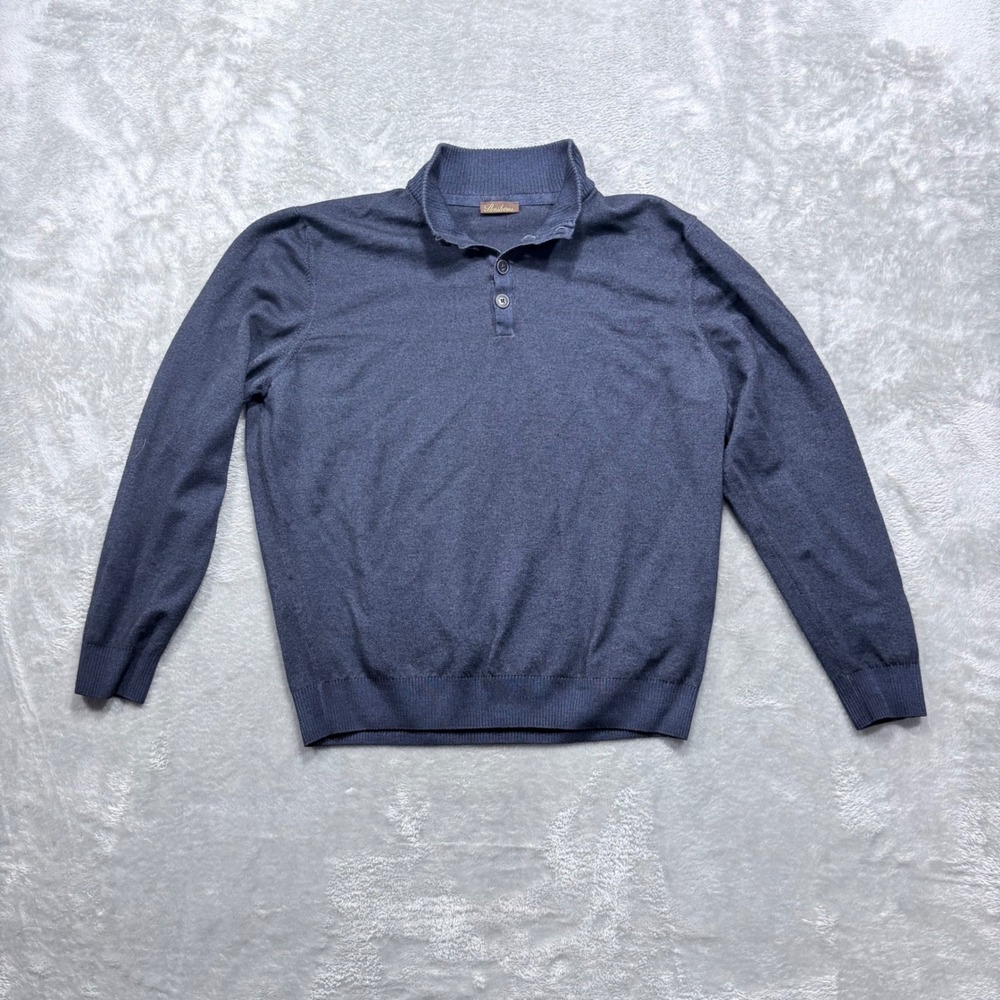 Stenstroms Polo Sweater Mens XL Blue 100% Merino Wool Made in Italy Long Sleeve‎